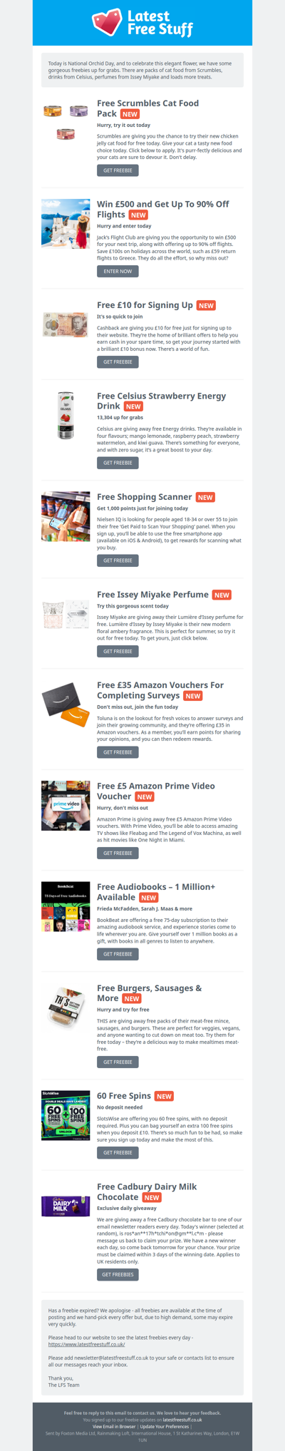 Free Scrumbles Cat Food, Celsius Drinks, Issey Miyake Perfume & More