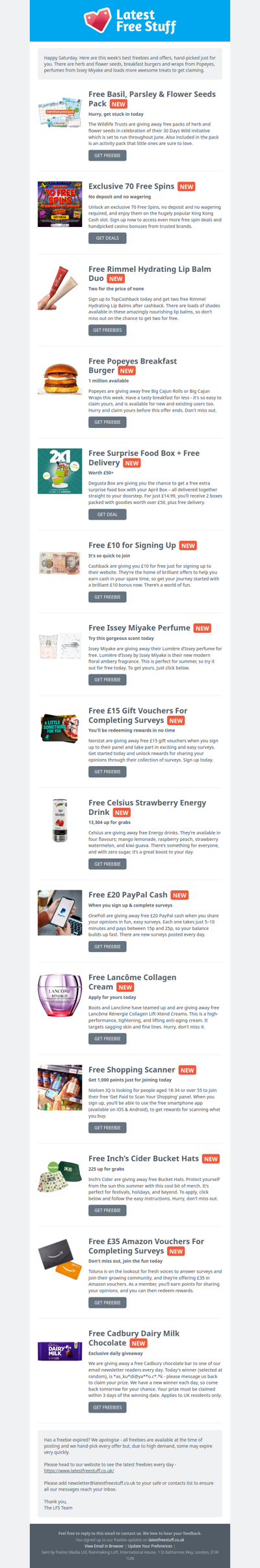 Free Herb & Flower Seeds, Popeyes Burger, Issey Miyake Perfume & More