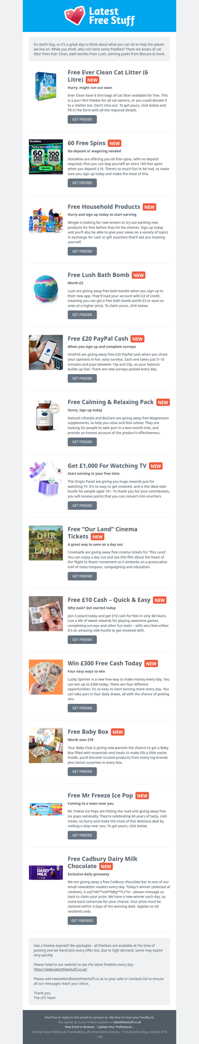 Free Ever Clean Cat Litter, Lush Bath Bomb, Calming Pack & More