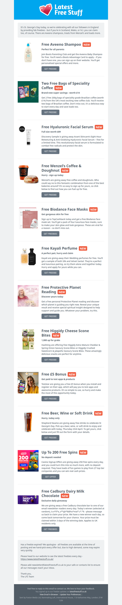 Free Aveeno Shampoo, Wenzel's Coffee and Doughnut, Kayali Perfume & More