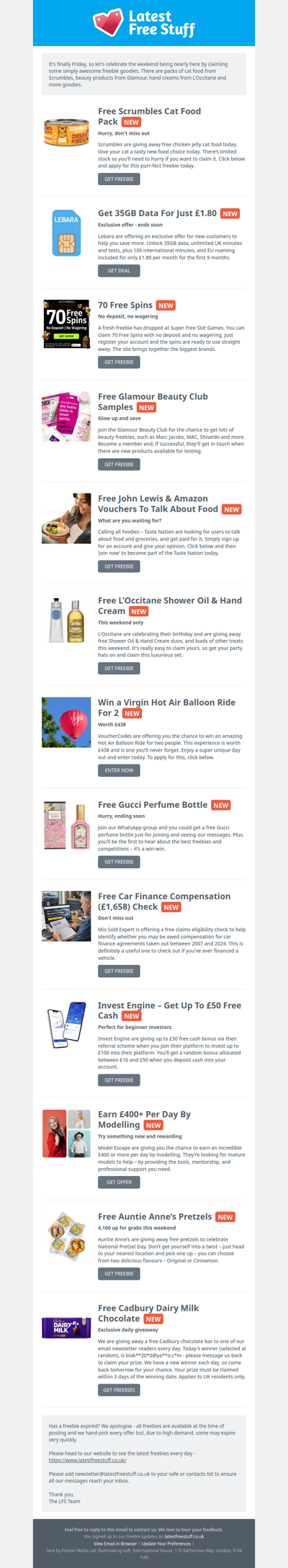 Free Scrumbles Cat Food, Glamour Beauty Products, L'Occitane Skincare & More