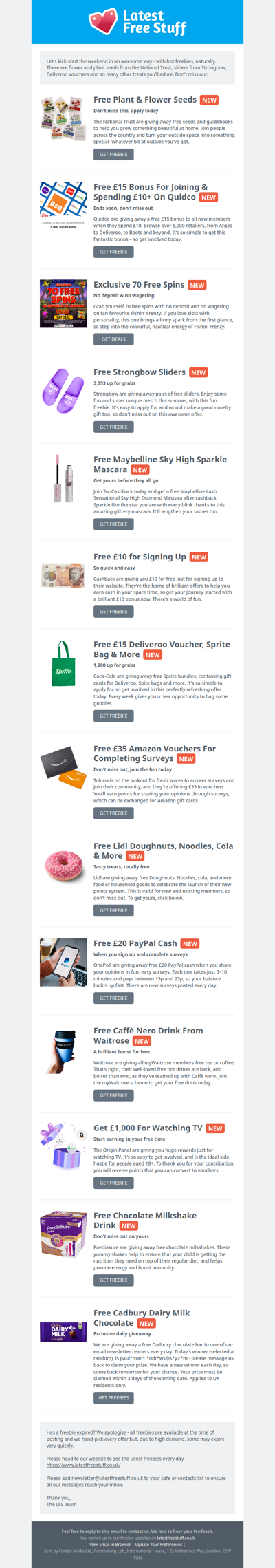 Free Plant Seeds, Strongbow Sliders, Deliveroo Vouchers & More
