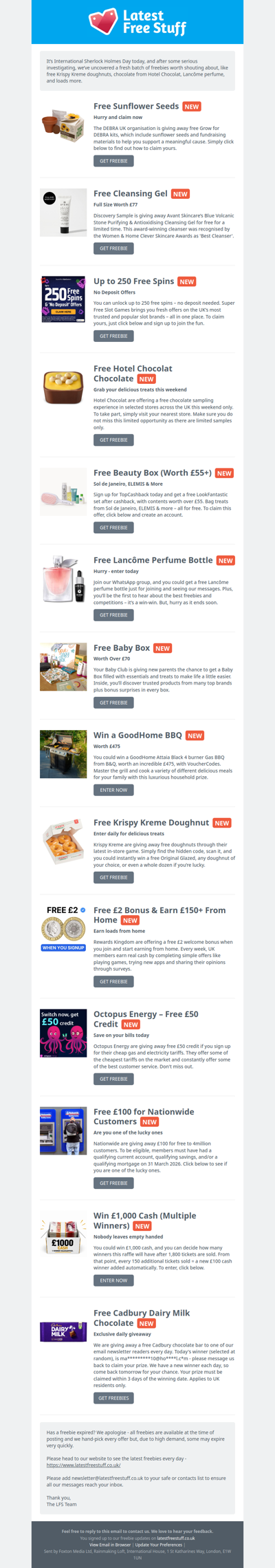 Free Sunflower Seeds, Krispy Kreme Doughnuts, Hotel Chocolat Chocolate & More