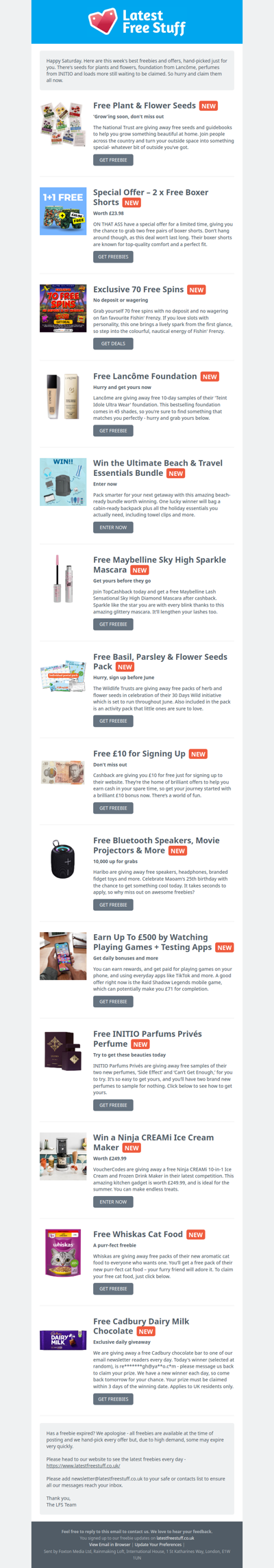 Free Flower Seeds, Lancôme Foundation, INITIO Perfumes & More