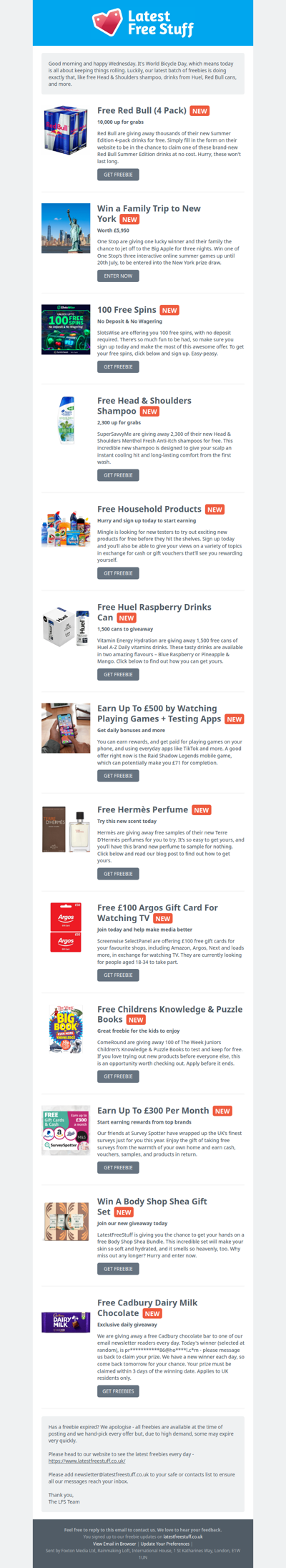 Free Head & Shoulders Shampoo, Huel Drinks, Red Bull Cans & More