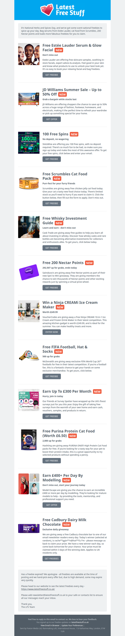 Free Estée Lauder Serum, Scrumbles Cat Food, 200 Nectar Points & More
