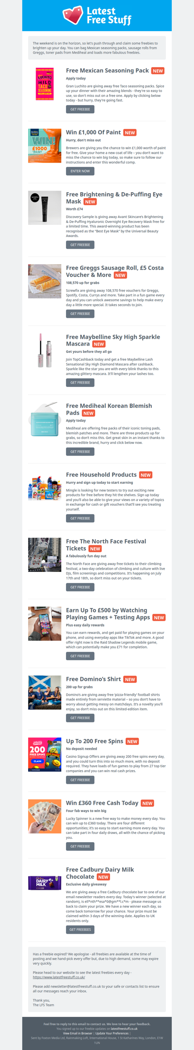 Free Mexican Seasoning Pack, Greggs Sausage Roll, Mediheal Toner & More