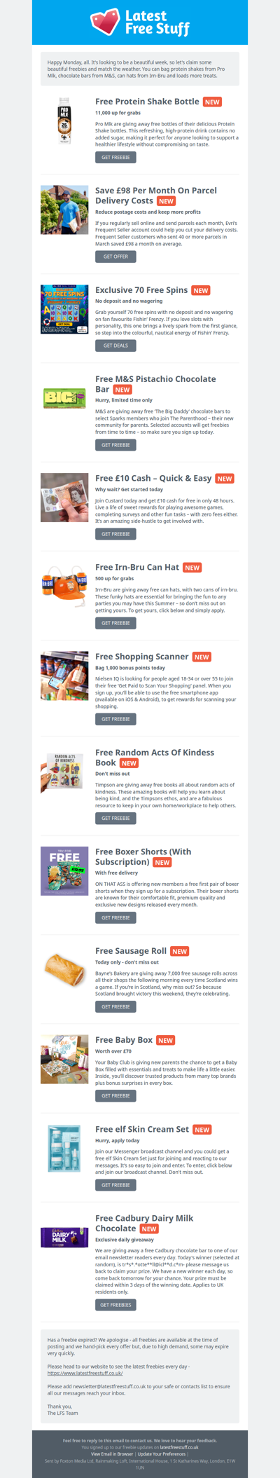 Free Protein Shake, M&S Chocolate Bar, Irn-Bru Hat & More