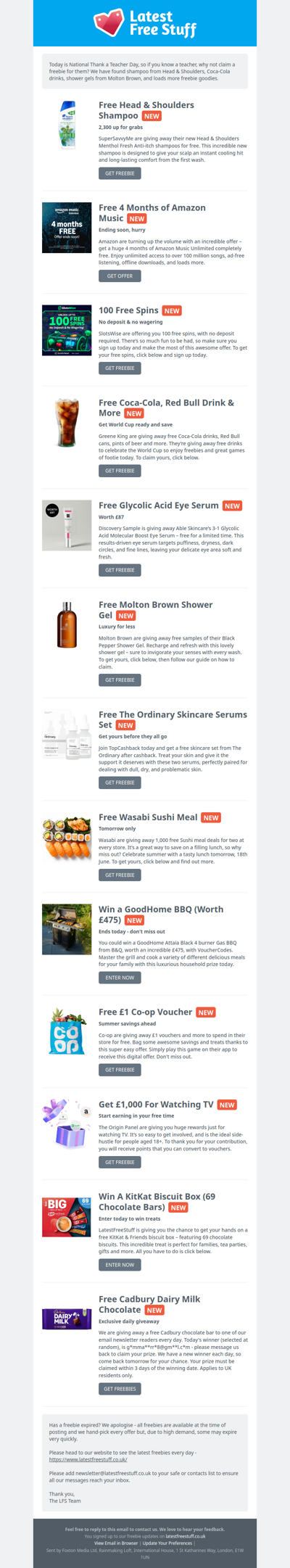 Free Head & Shoulders Shampoo, Coca-Cola Drinks, Molton Brown Shower Gel & More