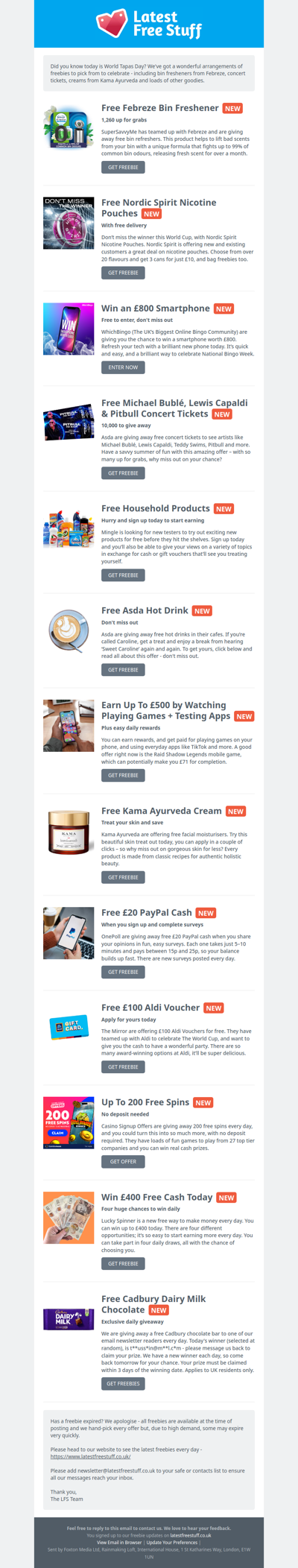 Free Febreze Bin Freshener, Pitbull Tickets, Kama Ayurveda Cream & More