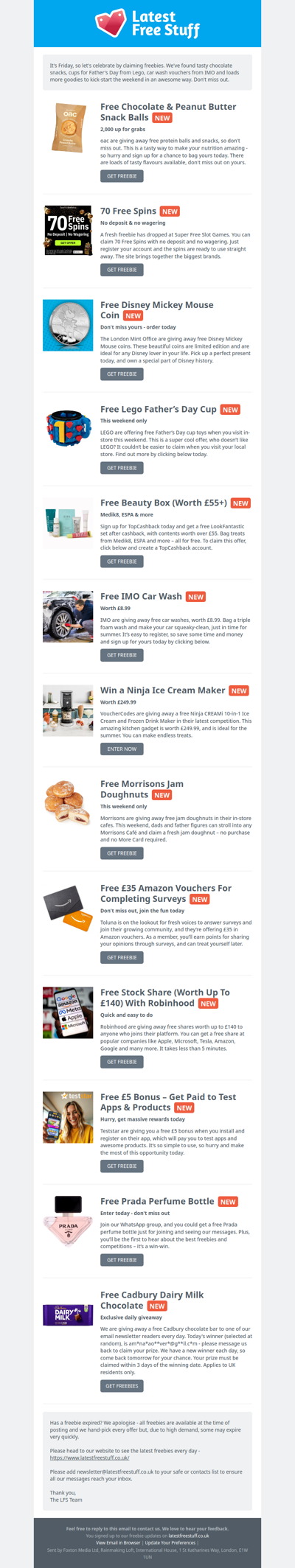 Free Chocolate Snack, Lego Cup, IMO Car Wash & More