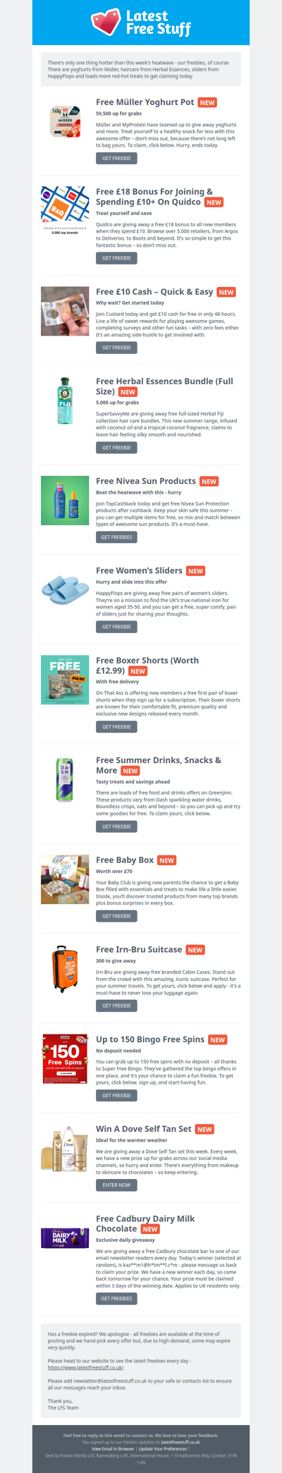 Free Müller Yoghurt, Herbal Essences Haircare, Slider Shoes & More