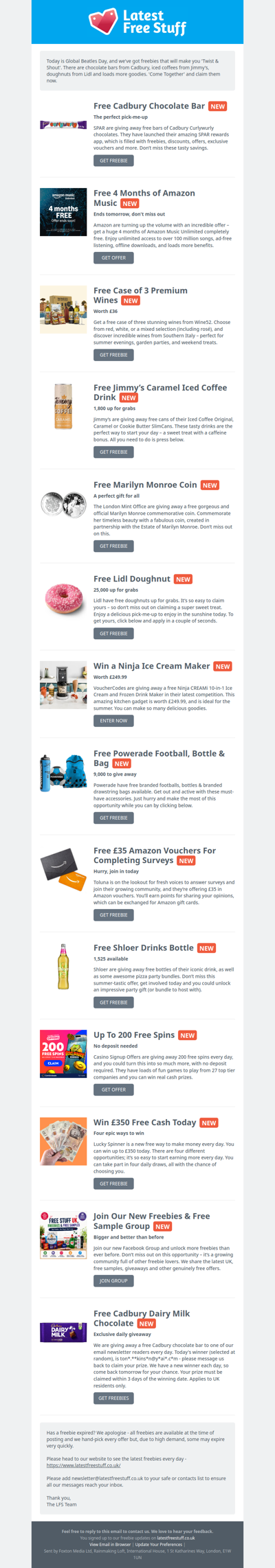 Free Cadbury Chocolate, Jimmy's Iced Coffee, Lidl Doughnut & More