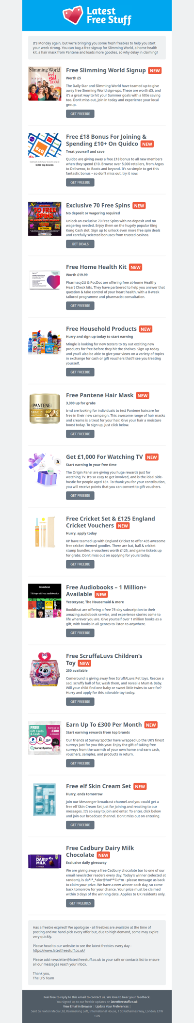 Free Slimming World Signup, Home Health Kit, Pantene Hair Mask & More