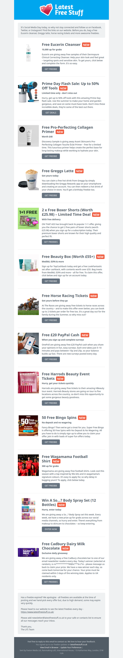 Free Eucerin Cleanser, Greggs Latte, Horse Racing Tickets & More