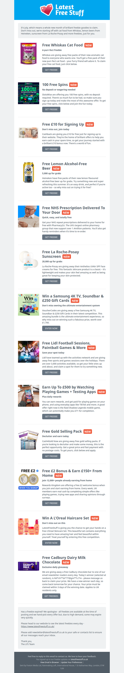 Free Whiskas Cat Food, Lemon Drinks, La Roche-Posay Sunscreen & More