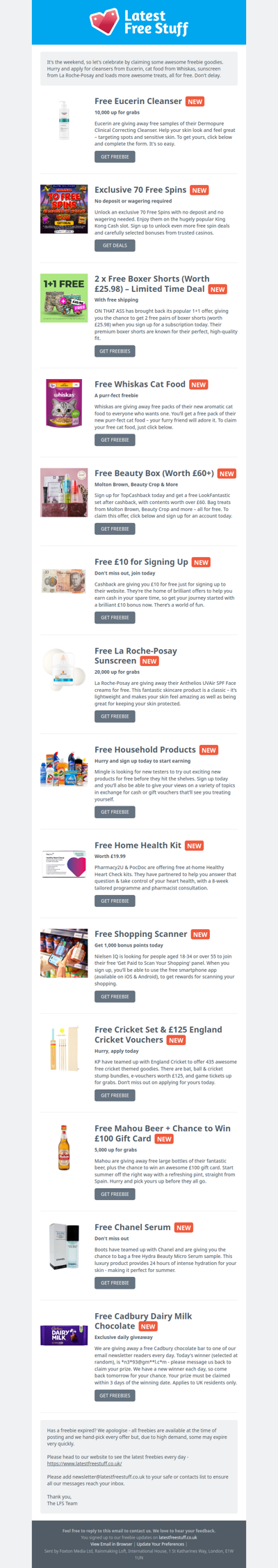 Free Eucerin Cleanser, Whiskas Cat Food, La Roche-Posay Sunscreen & More