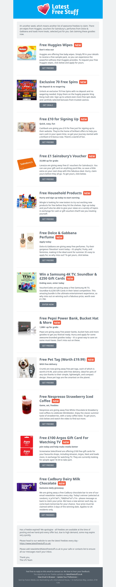 Free Huggies Wipes, £1 Sainsbury's Voucher, Dolce & Gabbana Perfume & More