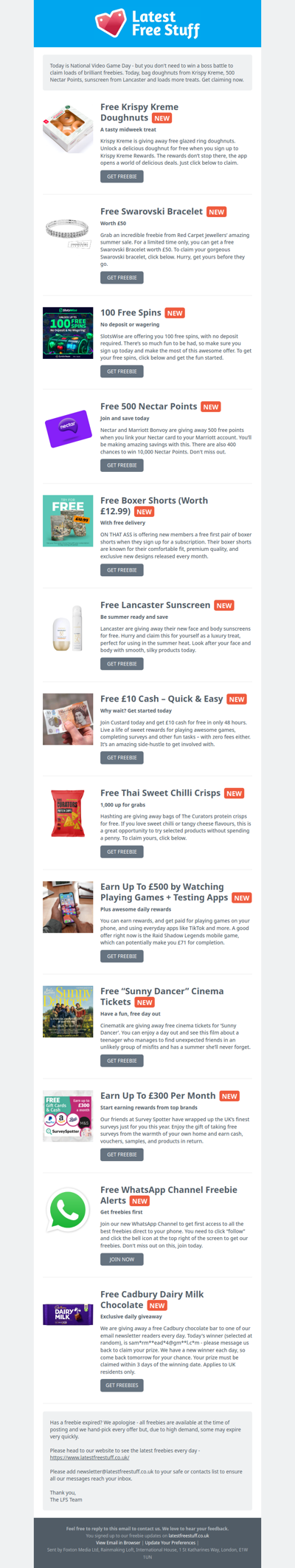 Free Krispy Kreme Doughnuts, 500 Nectar Points, Lancaster Sunscreen & More
