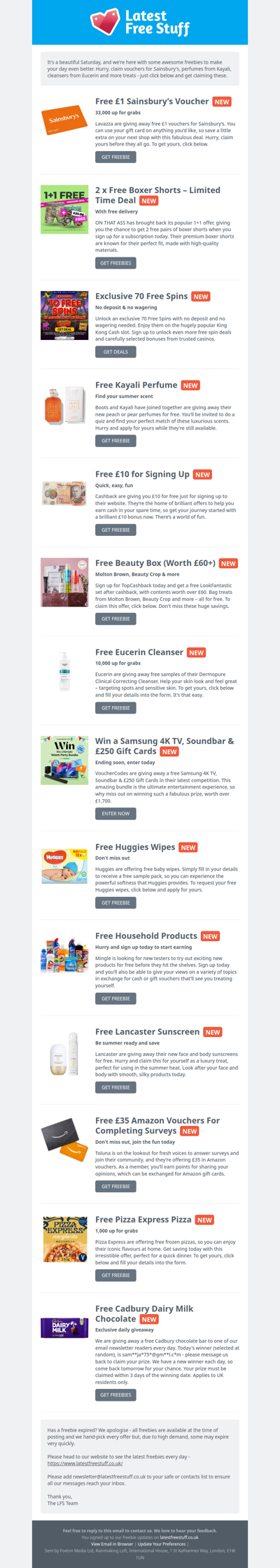 Free £1 Sainsbury's Voucher, Kayali Perfume, Eucerin Cleanser & More