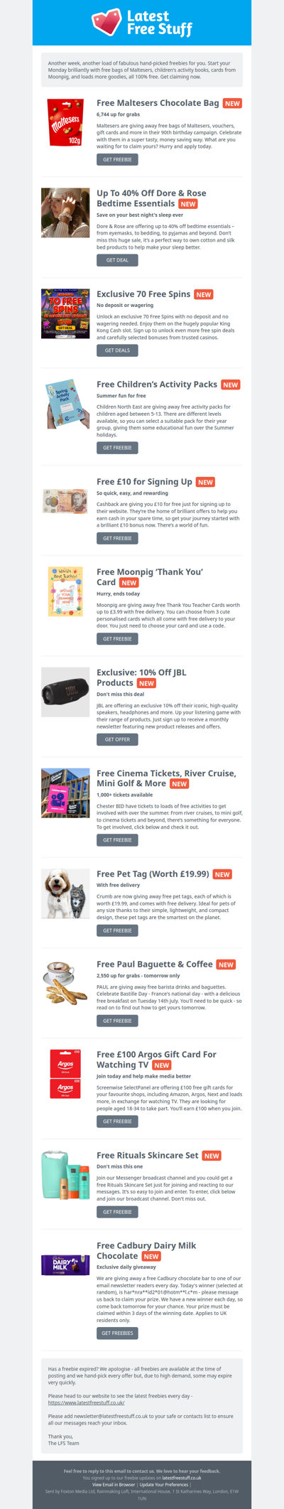 Free Maltesers Chocolates, Children's Activity Books, Moonpig Cards & More