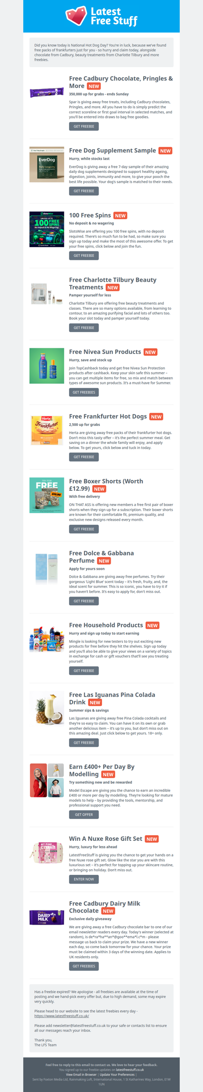 Free Cadbury Chocolate, Charlotte Tilbury Beauty, Hot Dogs & More