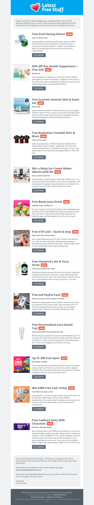 Free Ariel Dosing Device, Budweiser Football Shirts, Boost Juices & More