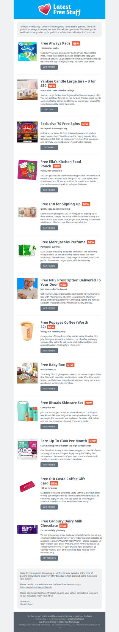 Free Always Pads, Ella's Kitchen Food, Marc Jacobs Perfume & More