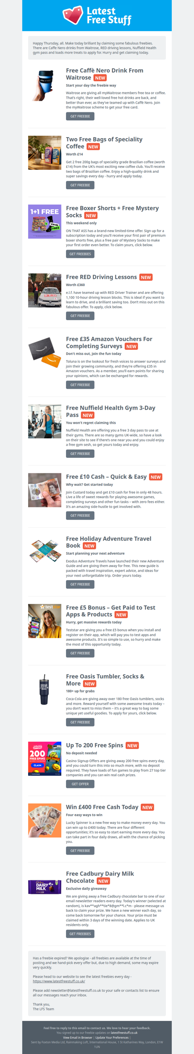 Free Caffè Nero Drink, Driving Lessons, Nuffield Health Gym Pass & More