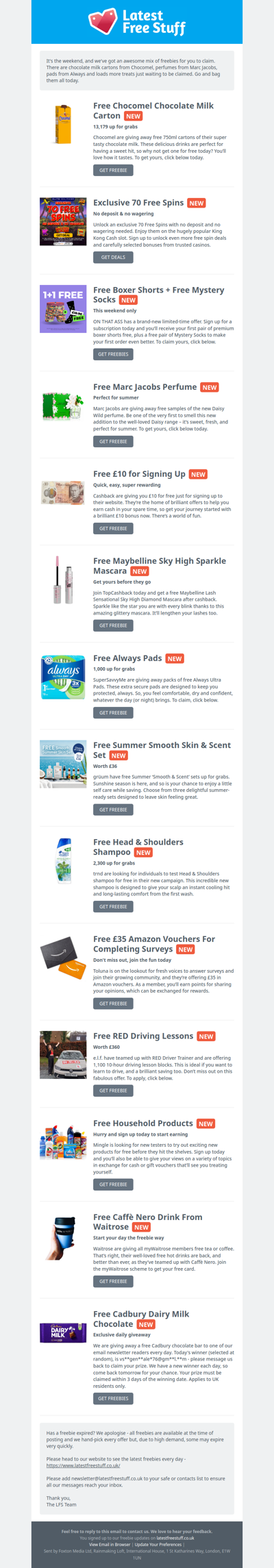 Free Chocomel Chocolate Milk, Marc Jacobs Perfume, Always Pads & More