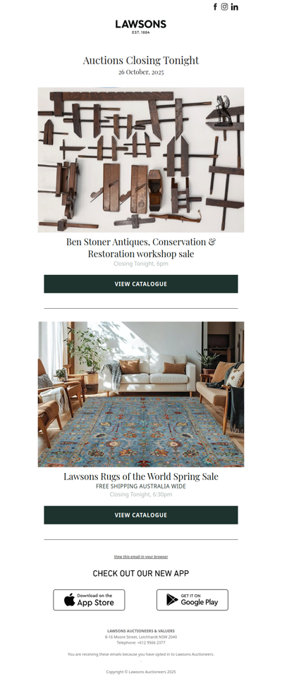 Auctions Closing Tonight - Sunday 26 October