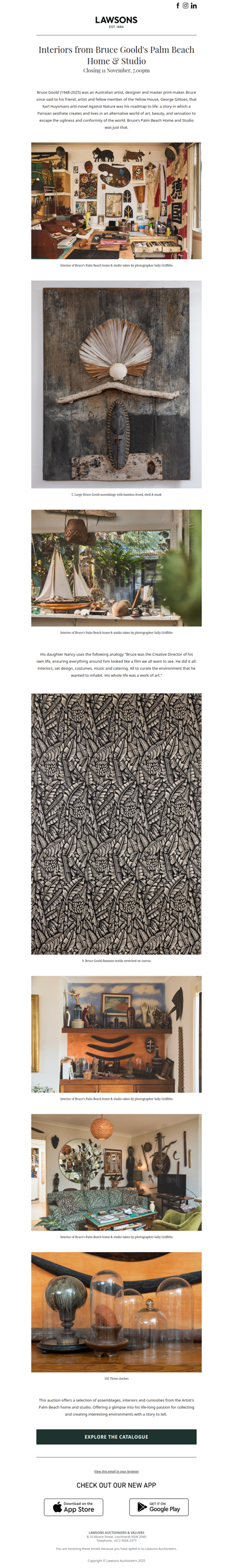 An auction not to be missed: Interiors from Bruce Goold's Palm Beach Home & Studio