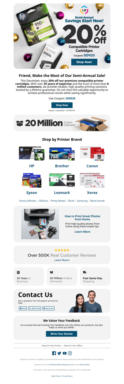 Semi-Annual Sale: Save 20% on Ink Cartridges