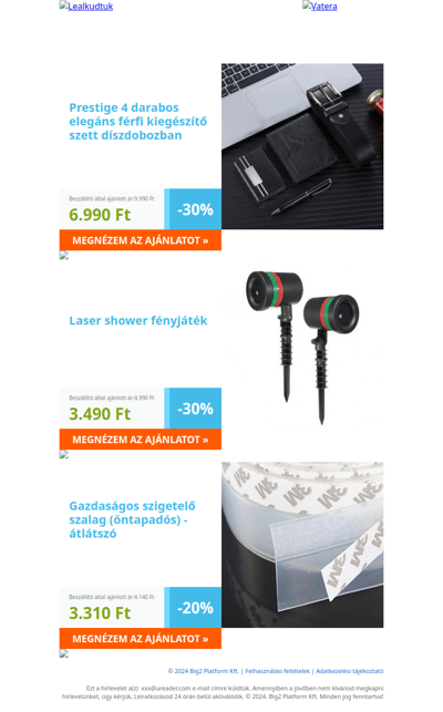 Csak ma: Prestige 4 darabos elegáns férfi kiegészítő szett díszdobozban 6.990 Ft | Laser shower fényjáték 3.490 Ft