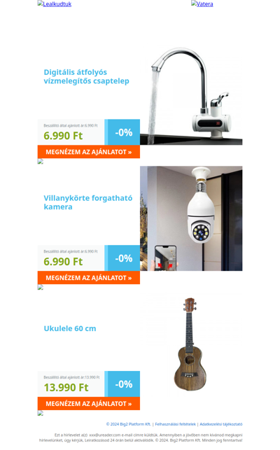 Csak ma: Digitális átfolyós vízmelegítős csaptelep 6.990 Ft | Villanykörte forgatható kamera 6.990 Ft