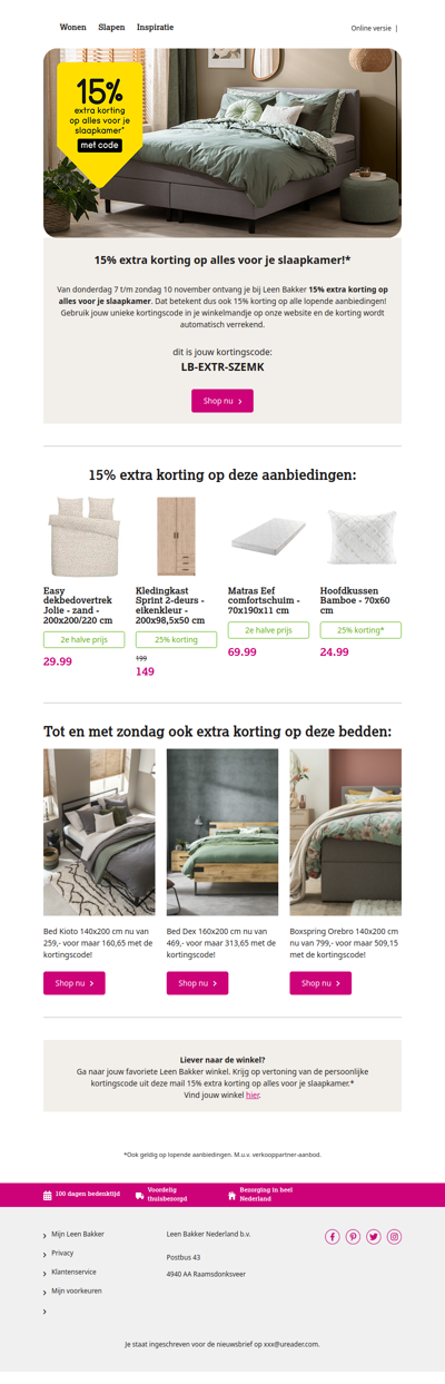 15% extra korting op alles voor je slaapkamer!* 💤