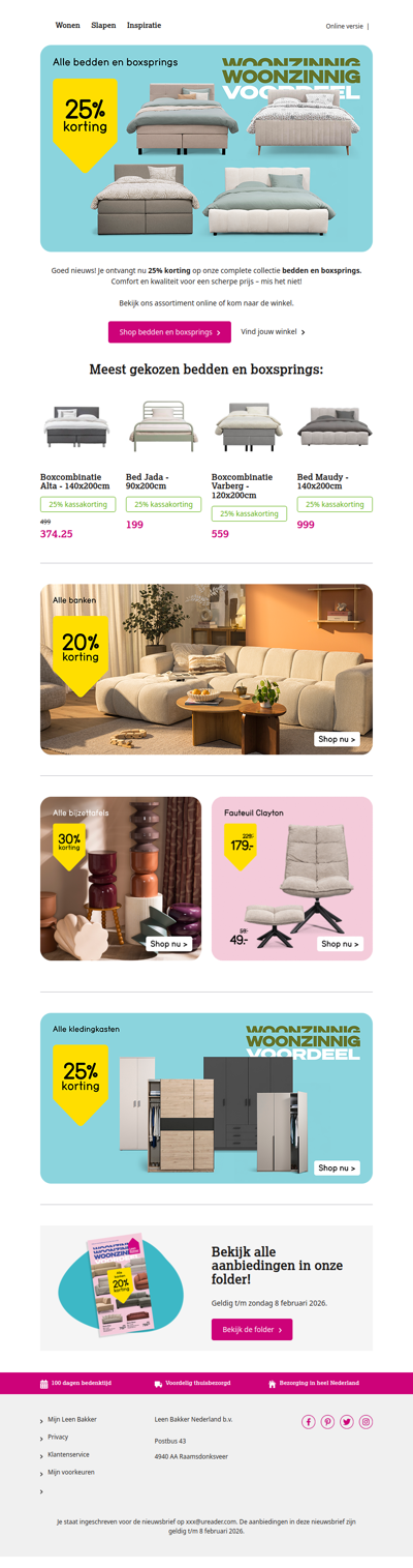 Alle bedden & boxsprings: nu 25% korting!