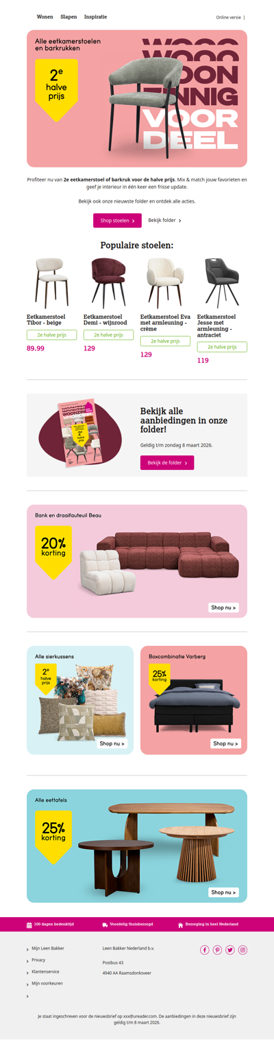 🪑 2e halve prijs op alle stoelen en barkrukken