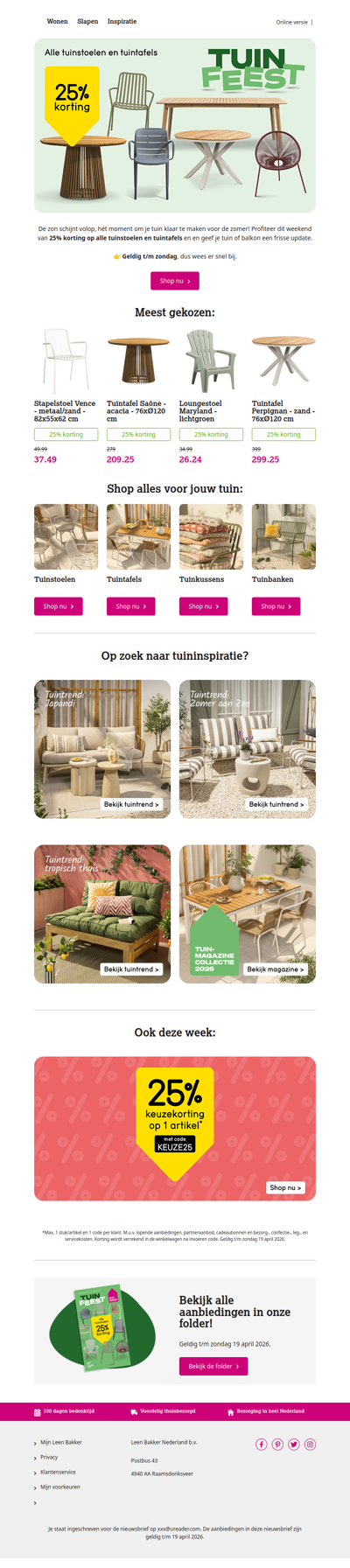 25% korting op tuinstoelen & tafels!