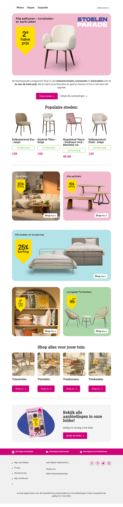 Stoelenparade: 2e stoel halve prijs!