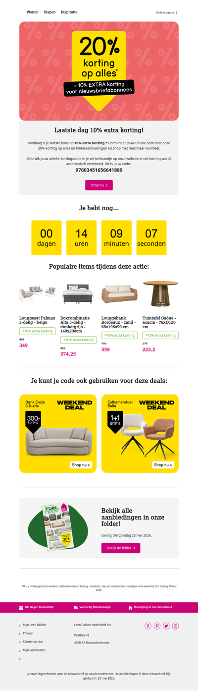 Nog maar één dag: 10% extra korting