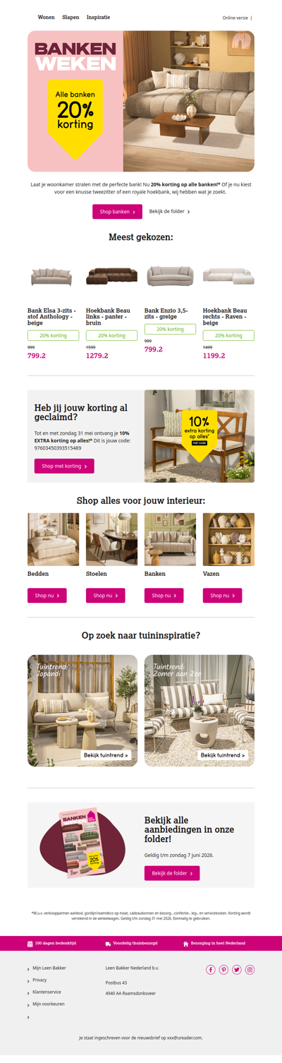 20% korting op alle banken ✨
