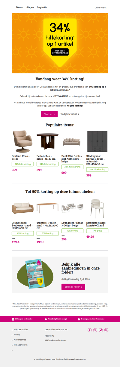 Hittekorting 34°