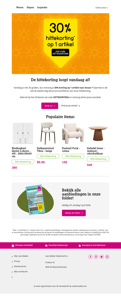 Laatste dag Hittekorting: 30%!