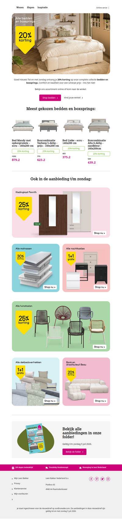 Alle bedden & boxsprings: nu 20% korting!