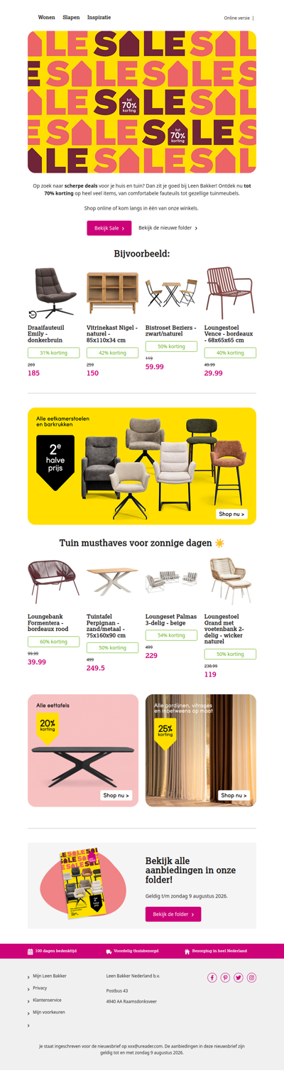 💥 Tot 70% korting tijdens Leen Bakker's SALE 💥