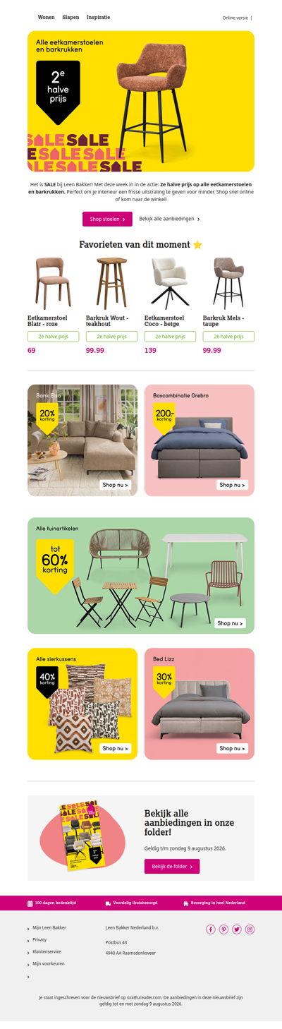 2e halve prijs: alle stoelen en barkukken!