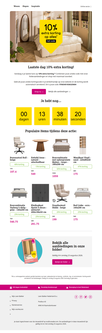 Nog maar één dag: 10% extra korting