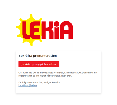 Lekia Online AB: Bekräfta prenumeration