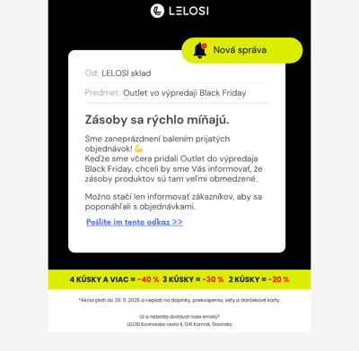 Správa z skladu 📦